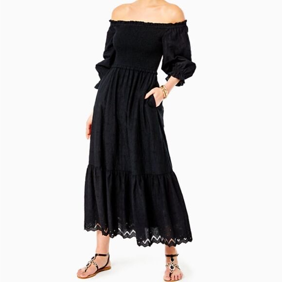 Lilly Pulitzer Arlynn Off-The-Shoulder Dress Boho Bash Eyelet - Picture 10 of 10